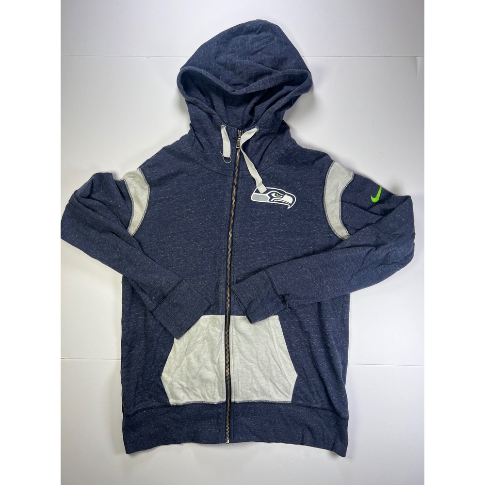 Nike NFL Seattle Seahawks Full Zip Hoodie Small Navy Blue Heathered Logo 0244